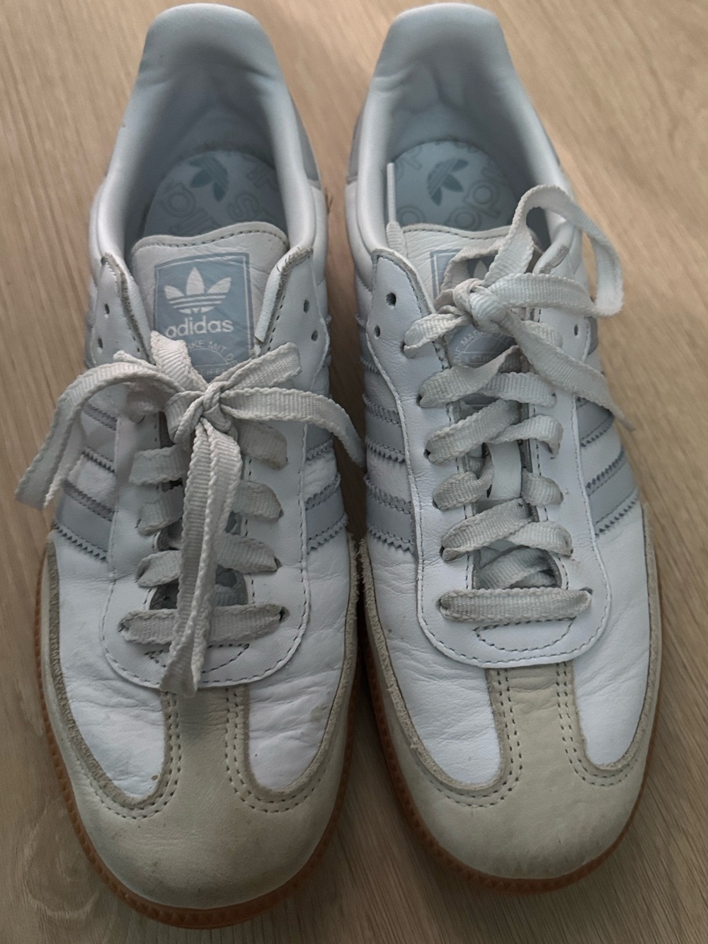 adidas White and Beige Leather Classic Sneakers